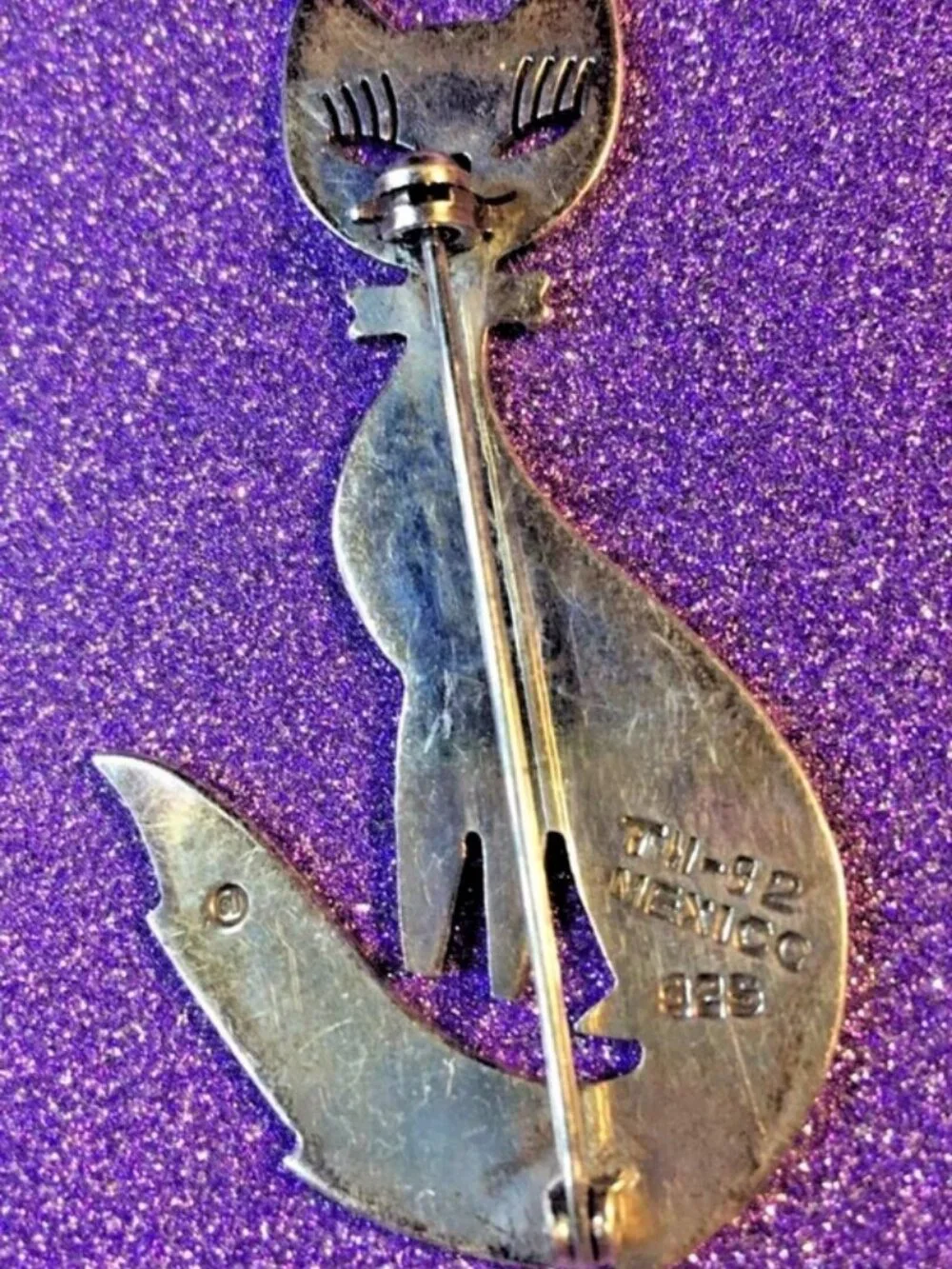 Cat Sitting Vintage Brooch Pin 925 Sterling Silver TAXCO Mexico 2.25